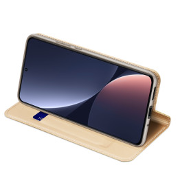 Dux Ducis Skin Pro dėklas Xiaomi 13 dangtelis su atvartu kortelės piniginės stovas auksinis
