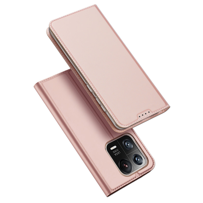 „Dux Ducis Skin Pro“ dėklas „Xiaomi 13 Pro“ su apverčiamu kortelių piniginės stovu, rožinė
