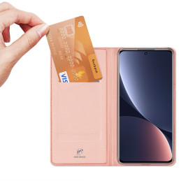 „Dux Ducis Skin Pro“ dėklas „Xiaomi 13 Pro“ su apverčiamu kortelių piniginės stovu, rožinė
