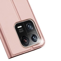 „Dux Ducis Skin Pro“ dėklas „Xiaomi 13 Pro“ su apverčiamu kortelių piniginės stovu, rožinė