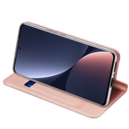 „Dux Ducis Skin Pro“ dėklas „Xiaomi 13 Pro“ su apverčiamu kortelių piniginės stovu, rožinė