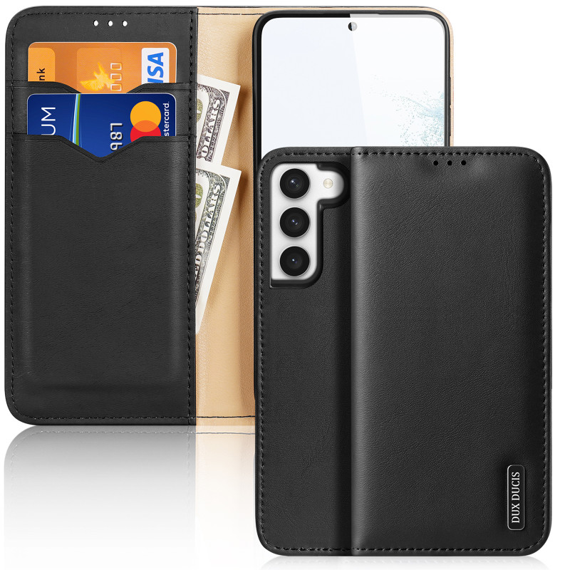 Dux Ducis Hivo dėklas, skirtas Samsung Galaxy S23+ dangtelis su atvartu piniginės stovu RFID blokuojantis juodas