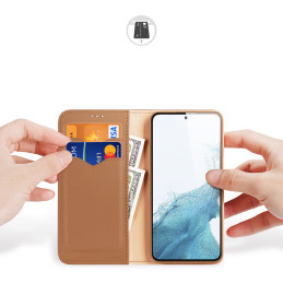 Dux Ducis Hivo dėklas, skirtas Samsung Galaxy S23+ dangtelis su atvartu piniginės stovu RFID blokuojantis rudas