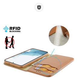 Dux Ducis Hivo dėklas, skirtas Samsung Galaxy S23+ dangtelis su atvartu piniginės stovu RFID blokuojantis rudas