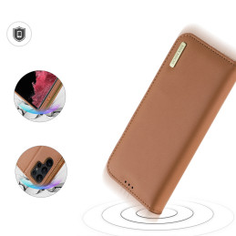 Dux Ducis Hivo dėklas, skirtas Samsung Galaxy S23 Ultra Flip Cover piniginės stovas RFID blokatorius rudas