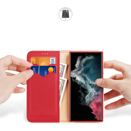 Dux Ducis Hivo dėklas, skirtas Samsung Galaxy S23 Ultra Flip Cover Piniginės stovas RFID blokatorius raudonas