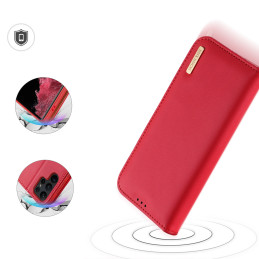 Dux Ducis Hivo dėklas, skirtas Samsung Galaxy S23 Ultra Flip Cover Piniginės stovas RFID blokatorius raudonas
