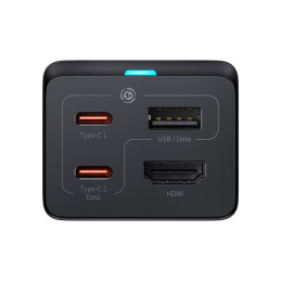 GaN5 tinklo įkroviklis Baseus CCGP110201 HUB HDMI 2x USB-C / USB-A / HDMI 4K 30Hz 1,5m - juodas + USB-C - USB-C laidas 1...