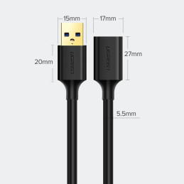 Ugreen ilginamojo laido adapteris USB-A (vyriškas) - USB-A (moteris) USB 3.0 5Gb/ s 0.5m juodas (US129)