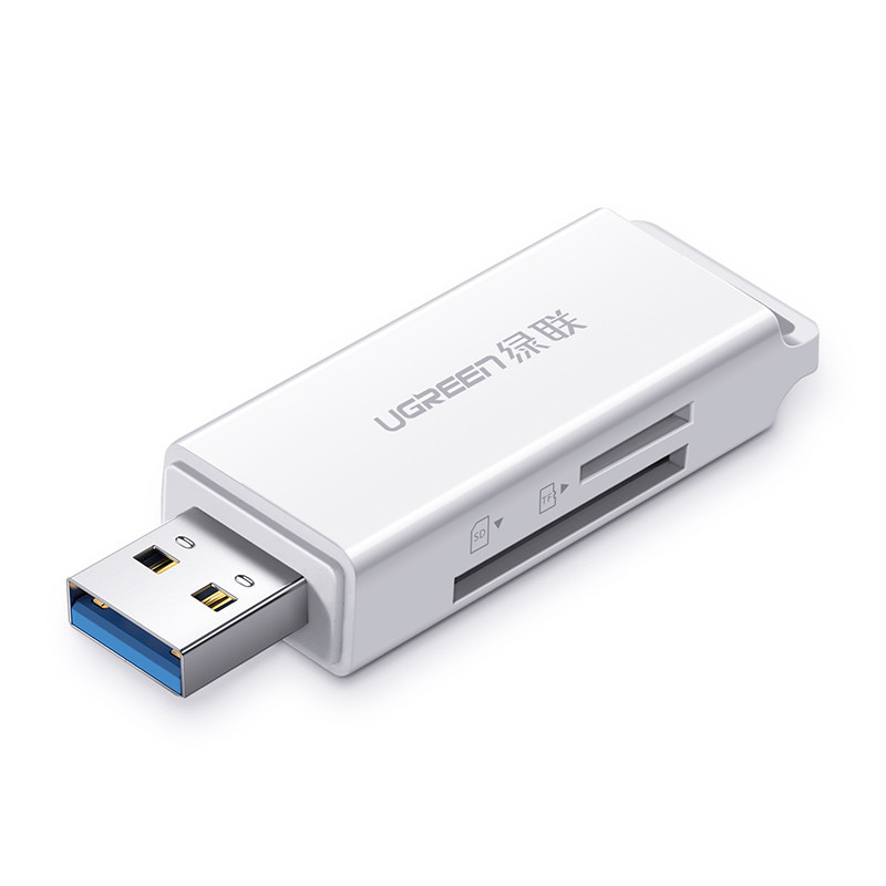„Ugreen“ nešiojamasis TF/ SD kortelių skaitytuvas, skirtas USB 3.0, baltas (CM104)