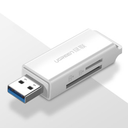 „Ugreen“ nešiojamasis TF/ SD kortelių skaitytuvas, skirtas USB 3.0, baltas (CM104)