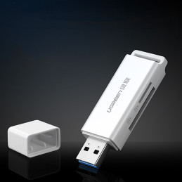 „Ugreen“ nešiojamasis TF/ SD kortelių skaitytuvas, skirtas USB 3.0, baltas (CM104)