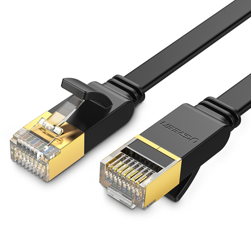 Ugreen interneto Ethernet pataisos laidas U/ FTP Kat. 7 10 Gb/ s plokščias 0,5 m juodas (NW106)