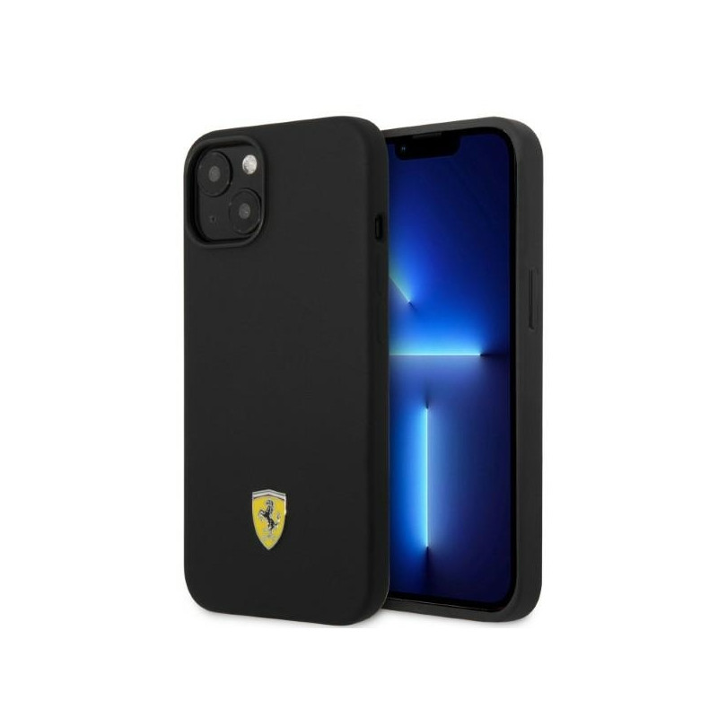 Ferrari Silicone Metal Logo Magsafe dėklas iPhone 14 Plus - juodas