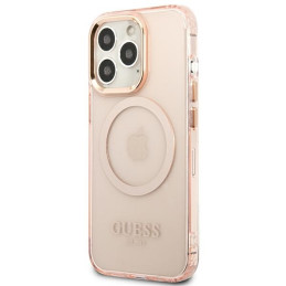 Guess Gold Outline permatomas MagSafe dėklas, skirtas iPhone 13 Pro / iPhone 13 - rožinis