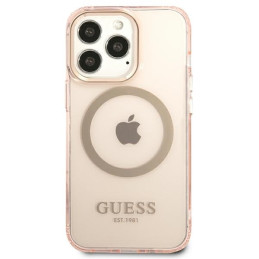 Guess Gold Outline permatomas MagSafe dėklas, skirtas iPhone 13 Pro / iPhone 13 - rožinis
