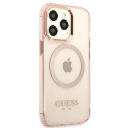 Guess Gold Outline permatomas MagSafe dėklas, skirtas iPhone 13 Pro / iPhone 13 - rožinis