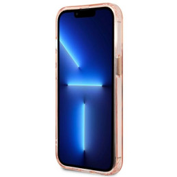 Guess Gold Outline permatomas MagSafe dėklas, skirtas iPhone 13 Pro / iPhone 13 - rožinis