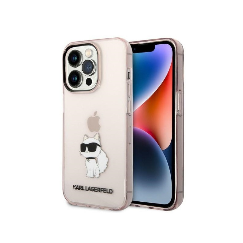 Karl Lagerfeld Ikonik Choupette dėklas iPhone 14 Pro - rožinis