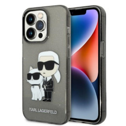Karl Lagerfeld Glitter Karl&Choupette dėklas iPhone 14 Pro - juodas