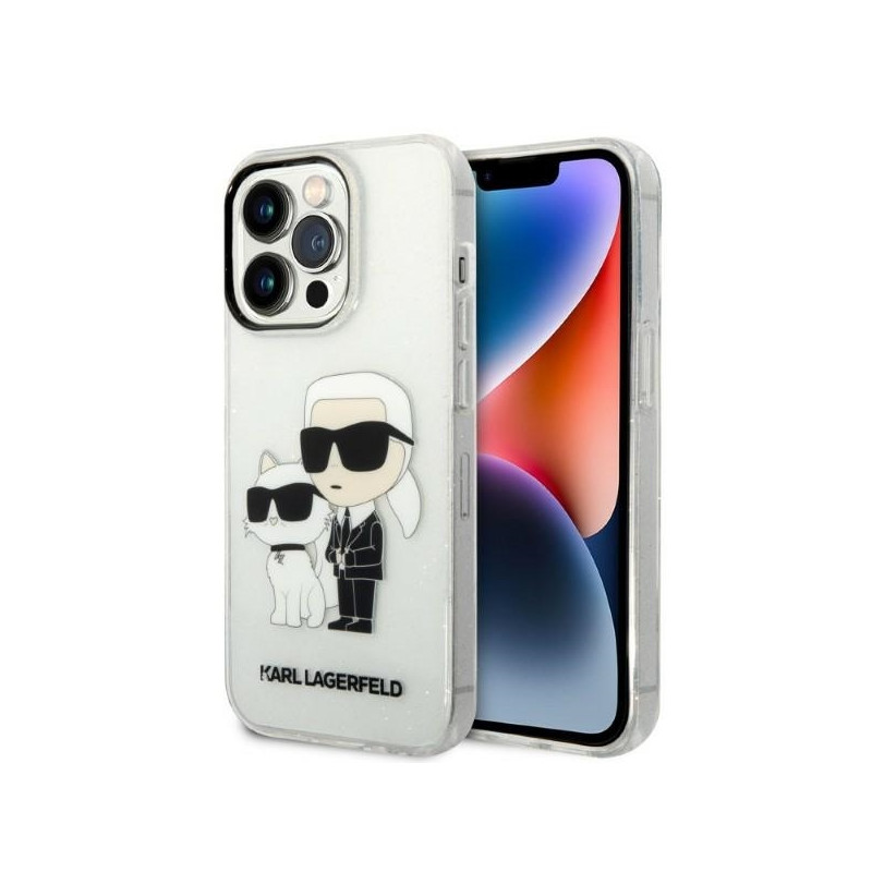 Karl Lagerfeld Glitter Karl&Choupette dėklas iPhone 14 Pro - skaidrus