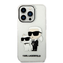 Karl Lagerfeld Glitter Karl&Choupette dėklas iPhone 14 Pro - skaidrus
