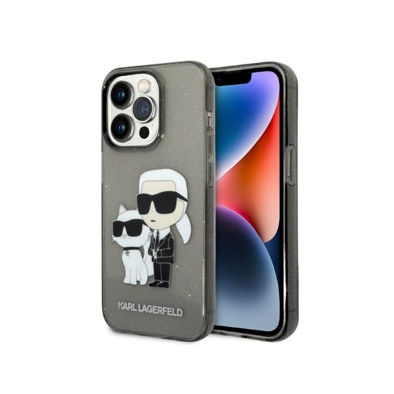 Karl Lagerfeld Glitter Karl&Choupette dėklas iPhone 14 Pro Max - juodas