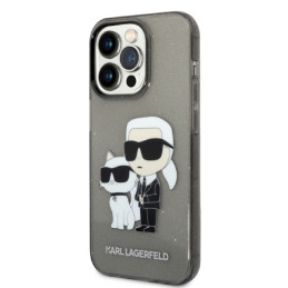 Karl Lagerfeld Glitter Karl&Choupette dėklas iPhone 14 Pro Max - juodas