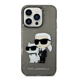 Karl Lagerfeld Glitter Karl&Choupette dėklas iPhone 14 Pro Max - juodas