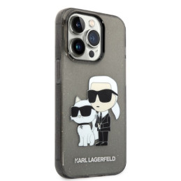 Karl Lagerfeld Glitter Karl&Choupette dėklas iPhone 14 Pro Max - juodas