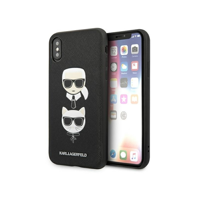 Karl Lagerfeld Saffiano Karl&Choupette Head dėklas iPhone X/ XS - juodas
