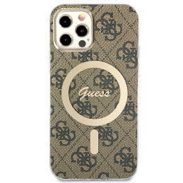 Guess 4G Print MagSafe dėklas, skirtas iPhone 12 / iPhone 12 Pro + indukcinis įkroviklis - ruda