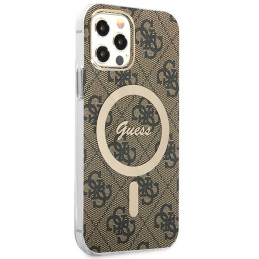 Guess 4G Print MagSafe dėklas, skirtas iPhone 12 / iPhone 12 Pro + indukcinis įkroviklis - ruda