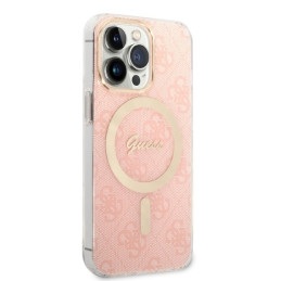 Guess 4G Print MagSafe dėklas, skirtas iPhone 13 Pro + indukcinis įkroviklis - rožinė