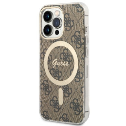 Guess 4G Print MagSafe dėklas, skirtas iPhone 13 Pro Max + indukcinis įkroviklis - rudas