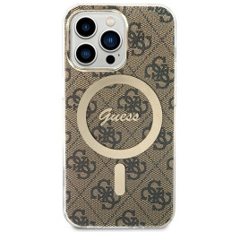 Guess 4G Print MagSafe dėklas, skirtas iPhone 13 Pro Max + indukcinis įkroviklis - rudas
