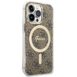 Guess 4G Print MagSafe dėklas, skirtas iPhone 13 Pro Max + indukcinis įkroviklis - rudas