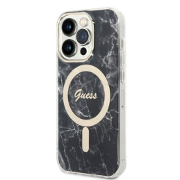Guess Marble MagSafe dėklas skirtas iPhone 14 Pro + indukcinis įkroviklis - juodas