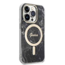 Guess Marble MagSafe dėklas skirtas iPhone 14 Pro + indukcinis įkroviklis - juodas