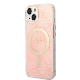 Guess 4G Print MagSafe dėklas, skirtas iPhone 14 Plus + indukcinis įkroviklis - rožinis