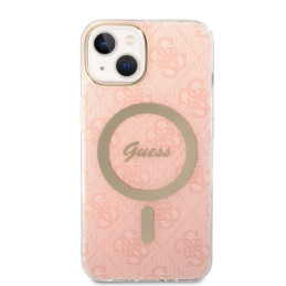 Guess 4G Print MagSafe dėklas, skirtas iPhone 14 Plus + indukcinis įkroviklis - rožinis