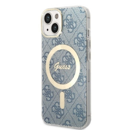 Guess 4G Print MagSafe dėklas, skirtas iPhone 14 + indukcinis įkroviklis - mėlynas