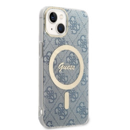 Guess 4G Print MagSafe dėklas, skirtas iPhone 14 + indukcinis įkroviklis - mėlynas