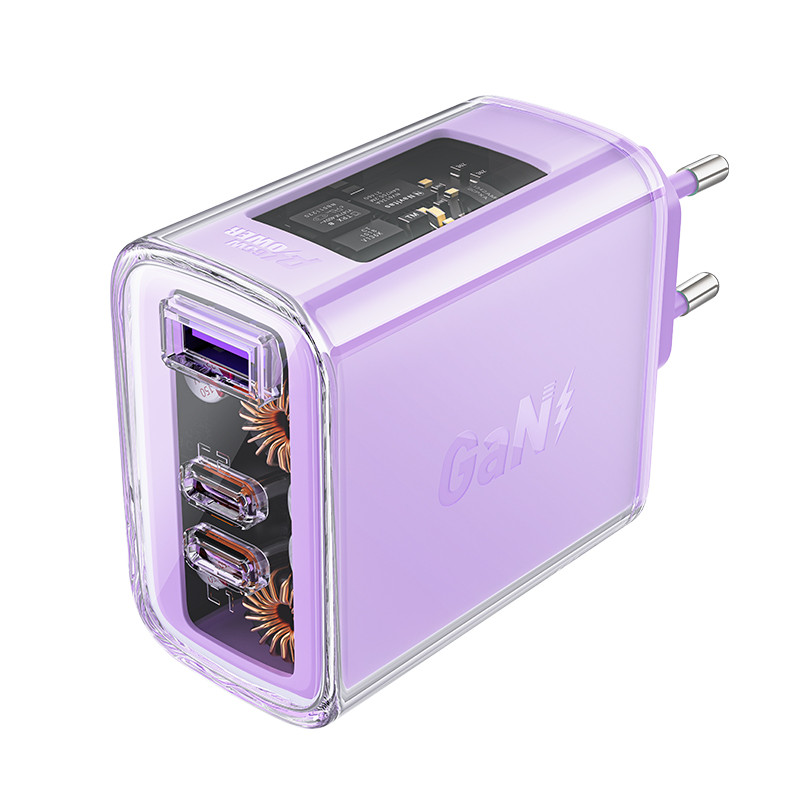 Acefast GaN įkroviklis 65W, 3 prievadai (1xUSB, 2xUSB C) violetinė (A45)