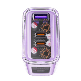 Acefast GaN įkroviklis 65W, 3 prievadai (1xUSB, 2xUSB C) violetinė (A45)