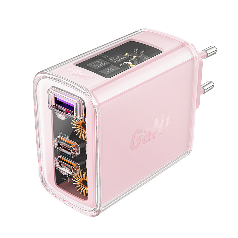 Acefast GaN įkroviklis 65W 3 prievadai (1xUSB, 2xUSB C) rožinė (A45)