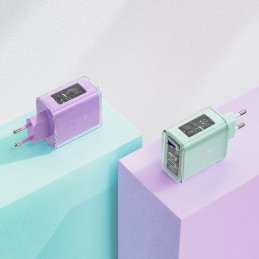 Acefast GaN įkroviklis 65W 3 prievadai (1xUSB, 2xUSB C) rožinė (A45)