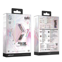 Acefast GaN įkroviklis 65W 3 prievadai (1xUSB, 2xUSB C) rožinė (A45)