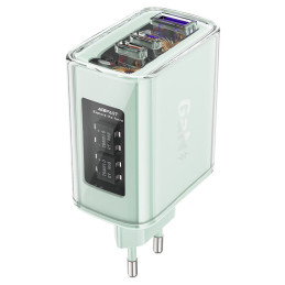 Acefast GaN įkroviklis 65W, 3 prievadai (1xUSB, 2xUSB C) žalias (A45)