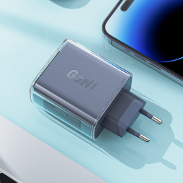 Acefast GaN įkroviklis 65W, 3 prievadai (1xUSB, 2xUSB C) pilka (A45)